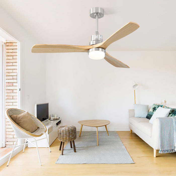 Ceiling Fan With Dimmable LED Light 6 Speed Remote 3 Wood Blade Reversible DC Motor For Bedroom - Brushed Nickel