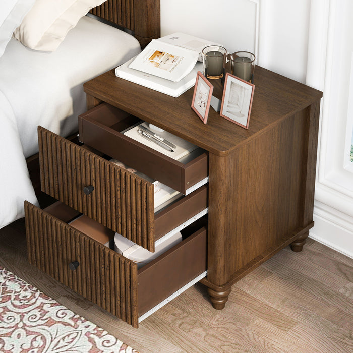 Modern Fluted Nightstand With 3 Drawers Home Essentials
