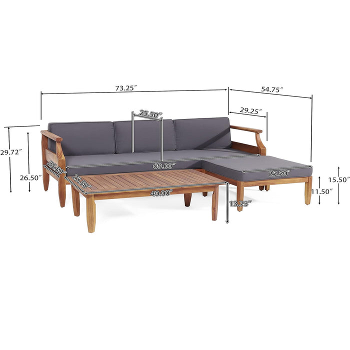 Bianca - Outdoor 3 Seater Sofa Chat Set With Ottoman - Teak