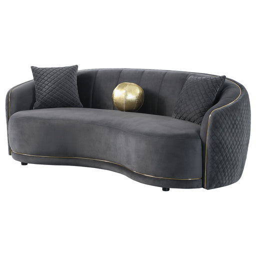 Luxe Upholstered Curved Sofa With Trim And Diamond Quilting - Dark Gray Furniture Max