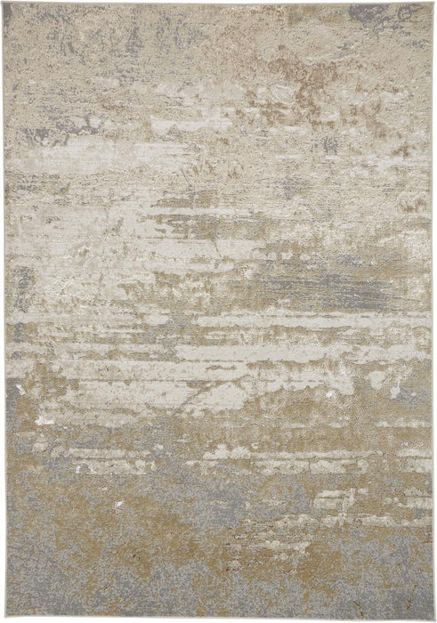 Abstract Area Rug - Ivory Gold And Gray - 12' X 18'