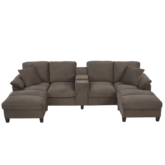 Modern U - Shaped Sectional Sofa With Storage Ottomans, USB Ports, And Cup Holders Hearth and Haven