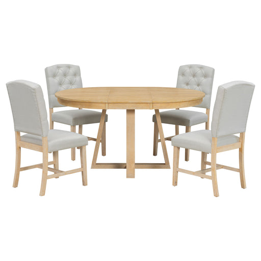 Dining Set With Leaf Round Table And 4 Upholstered Chairs Hearth and Haven