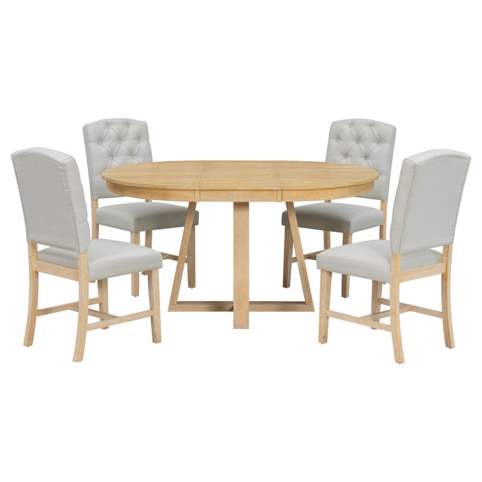Dining Set With Leaf Round Table And 4 Upholstered Chairs Hearth and Haven