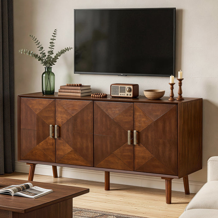 Sideboard Buffet Cabinet, Storage Credenza For Living Room - Walnut Home Essentials