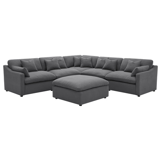 6 Piece Upholstered Modular Sectional Sofa With Reversible Cushions And Ottoman - Charcoal Furniture Max
