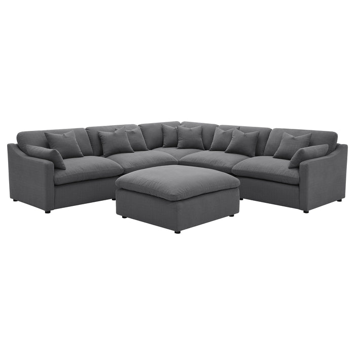 6 Piece Upholstered Modular Sectional Sofa With Reversible Cushions And Ottoman - Charcoal Furniture Max