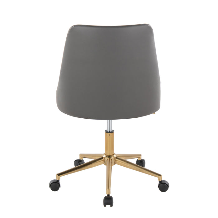 Marche Contemporary Swivel Task Chair With Casters In Gold Metal And Gray Faux Leather By Lumisource