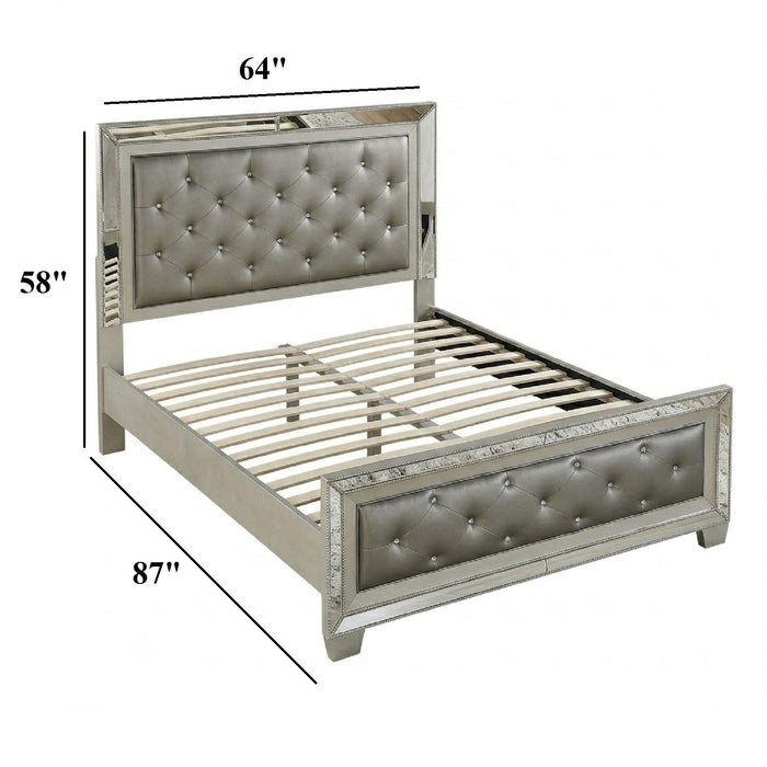 Glamorous Tufted Headboard Bed With Mirror Trim Home Essentials