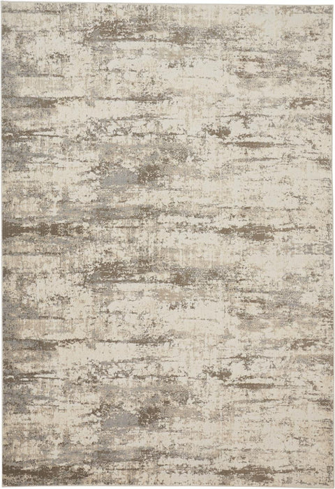 Abstract Area Rug - Ivory And Brown - 10' X 14'