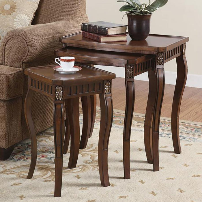 Daphne - 3 Piece Rectangular Wood Nesting Table Set - Warm Brown