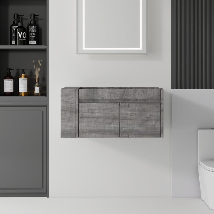 Floating Bathroom Vanity Cabinet, Soft Close Double Drawers, Open Side Storage, Wall Mounted, Cabinet Only Home Essentials