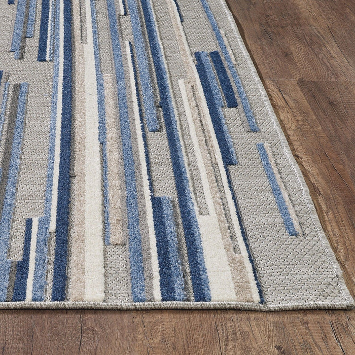 8' X 10' Abstract Stain Resistant Indoor / Outdoor Area Rug - Blue