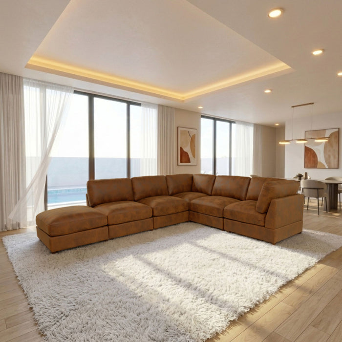 Modular Upholstered Sectional, Medium Firm Seat Cushion, Custom Configuration - Brown Home Essentials