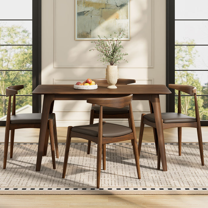 5 Piece Dining Set With 1 Table And 4 Upholstered Chairs - Brown / Walnut Noble House