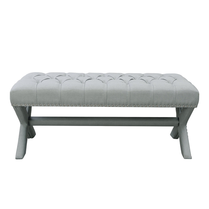 Upholstered Linen Bench - Light Gray