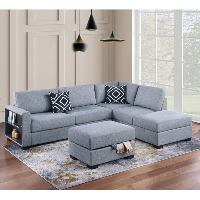 Reversible Sectional Sofa With Built In Shelf And Storage Ottoman, L - Shaped Living Room Furniture Home Essentials
