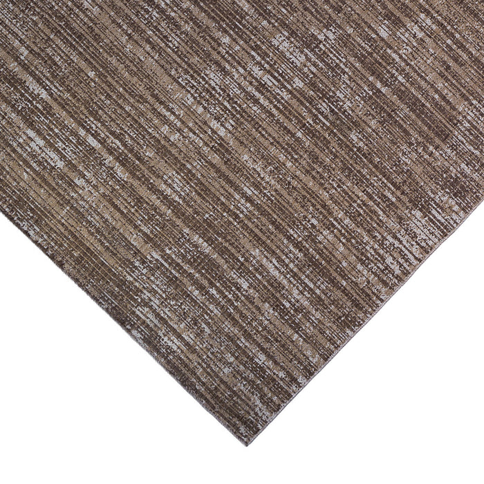 2' X 3' Striped Stain Resistant Indoor / Outdoor Area Rug - Brown / Ivory