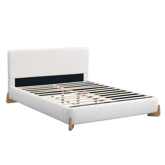 Queen Size Upholstered Bed With 12 Slats Support - White Noble House