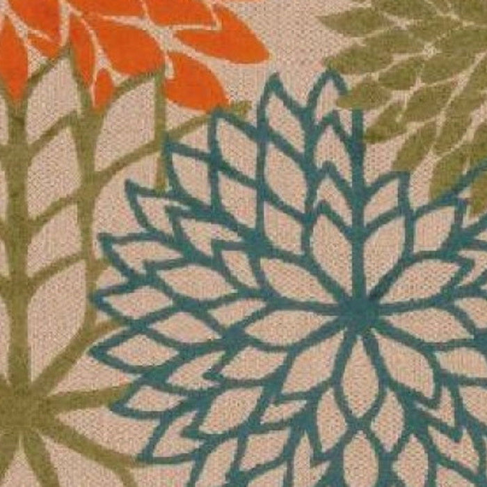 10' X 13' Floral Non Skid Indoor / Outdoor Area Rug - Orange Green / Blue