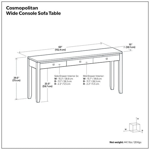 Cosmopolitan - Wide Console Sofa Table - Mahogany Brown Simpli-Home