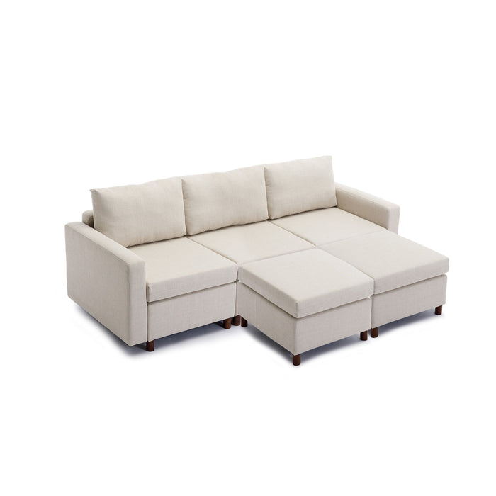 3 Seat Module Sectional Sofa Couch With 2 Ottoman For Living Room, Seat Cushion And Back Cushion Non-Removable And Non-Washable