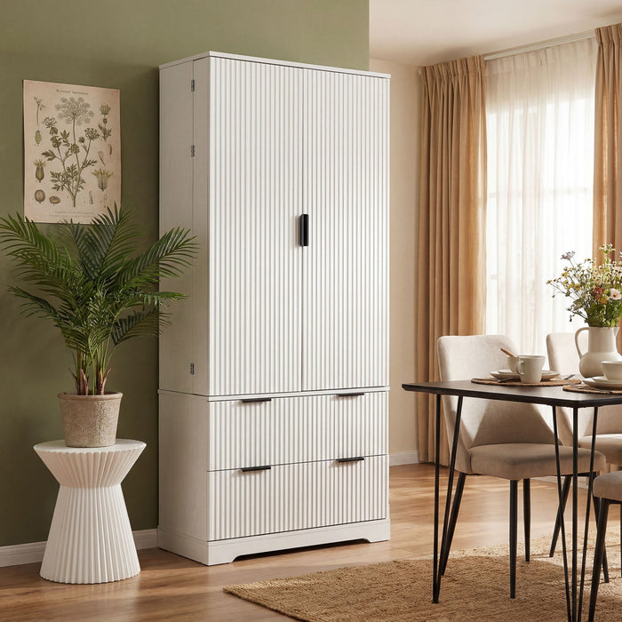 Fluted Kitchen Pantry Cabinet With 2 Large Drawers & 8 Door Spice Rack Home Essentials