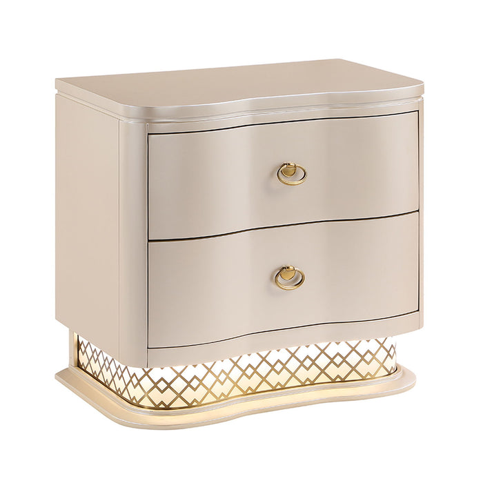 Flora - 2 Drawer Nightstand With LED - Champagne Matrix Furniture Group