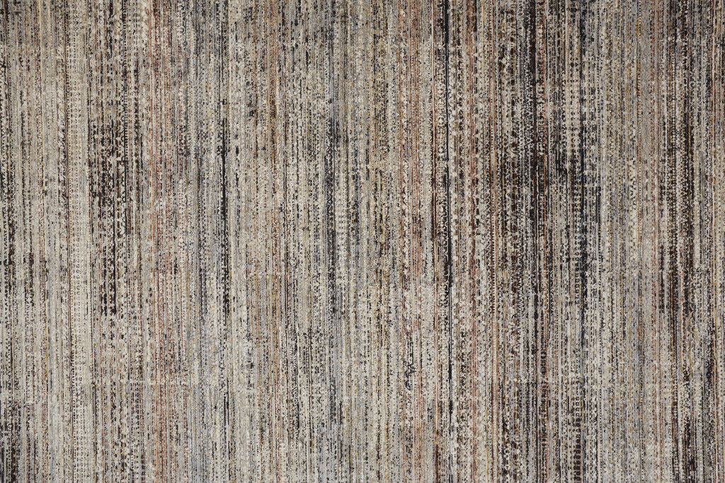 Abstract Distressed Area Rug With Fringe - Ivory Gray And Black - 8' X 10'