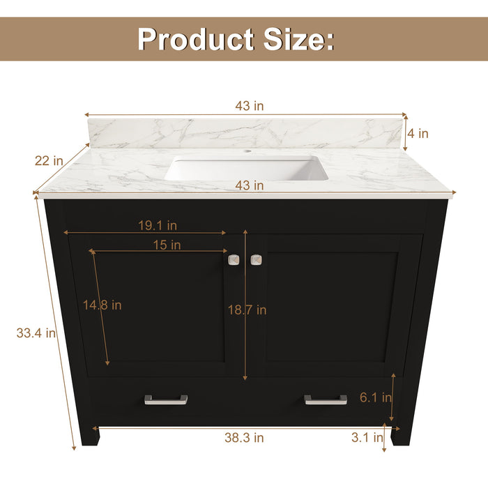 Bathroom Vanity Set, Cabinet With Doors & Drawers, Single Faucet Hole - Black Home Essentials