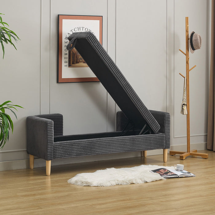 Upholstered Corduroy Flip Top Storage Bench For Living Room Home Essentials