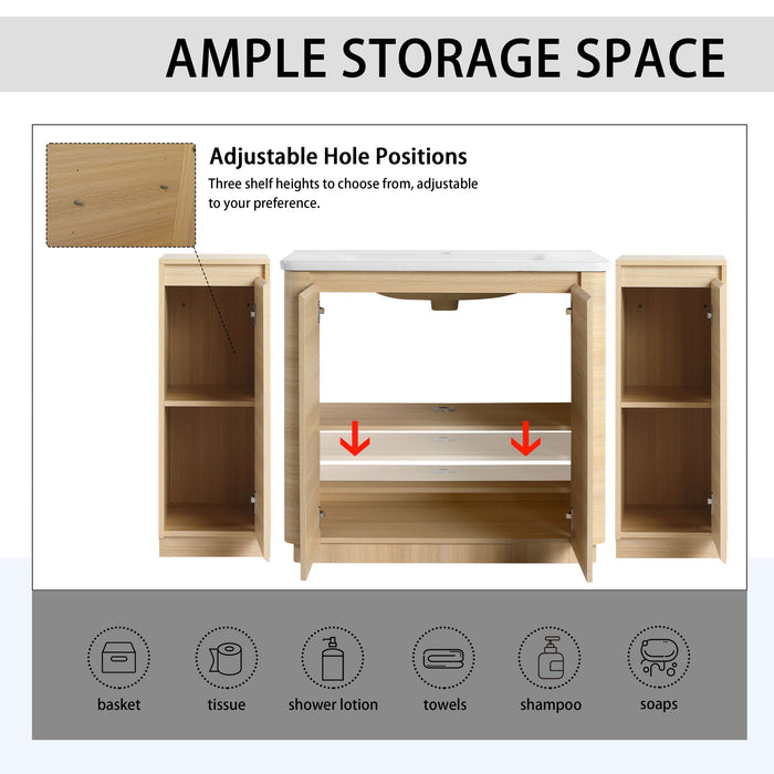 Freestanding Bathroom Vanity With Sink, 2 Small Storage Cabinets, Soft Close Doors Home Essentials