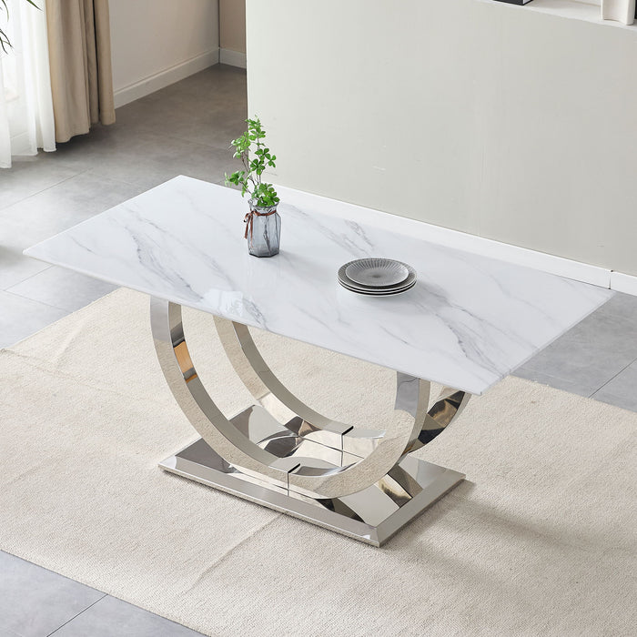 Rectangular Dining Table - Silver / White Home Essentials