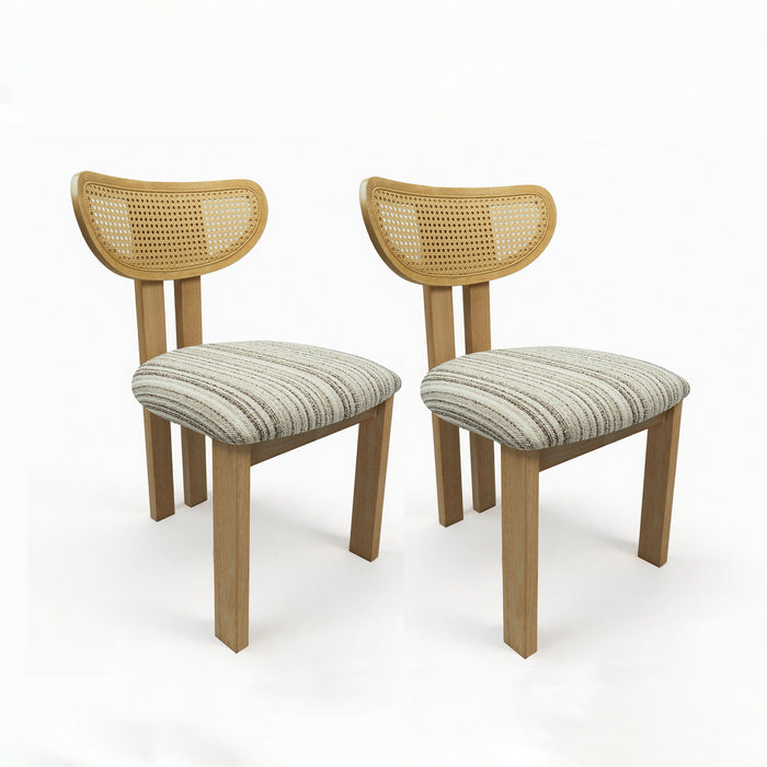 Striped Upholstered Rattan Back Dining Chairs (Set of 2) Home Essentials