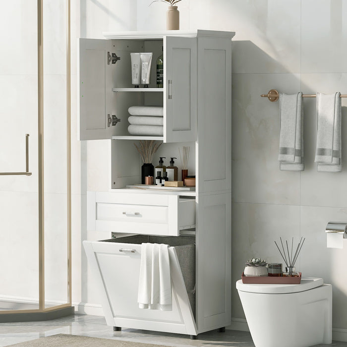 Tall Bathroom Cabinet With Tilt-Out Laundry Basket And Upper Storage Hearth and Haven