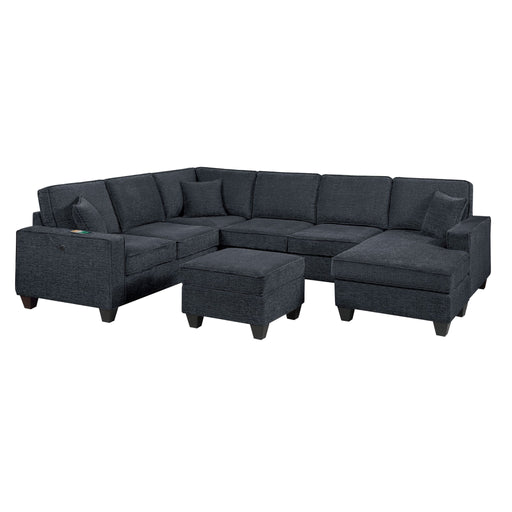 5 Piece Sectional Set With USB Port Left Arm Loveseat Chaise Right Arm Loveseat Corner Wedge Armless Chair Ottoman Upholstered - Black / Slate Home Essentials