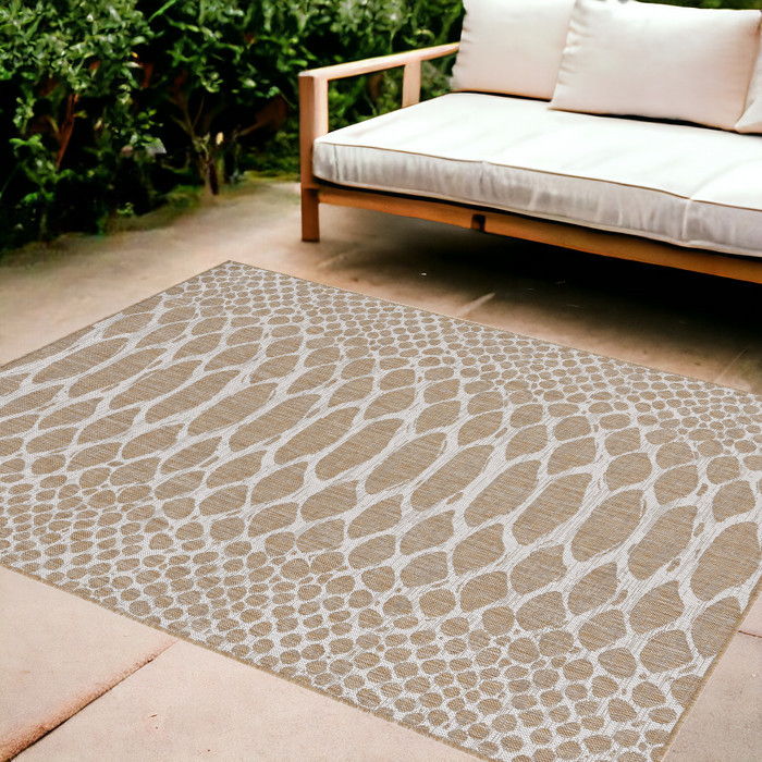 8' X 11' Abstract Indoor / Outdoor Area Rug - Ivory