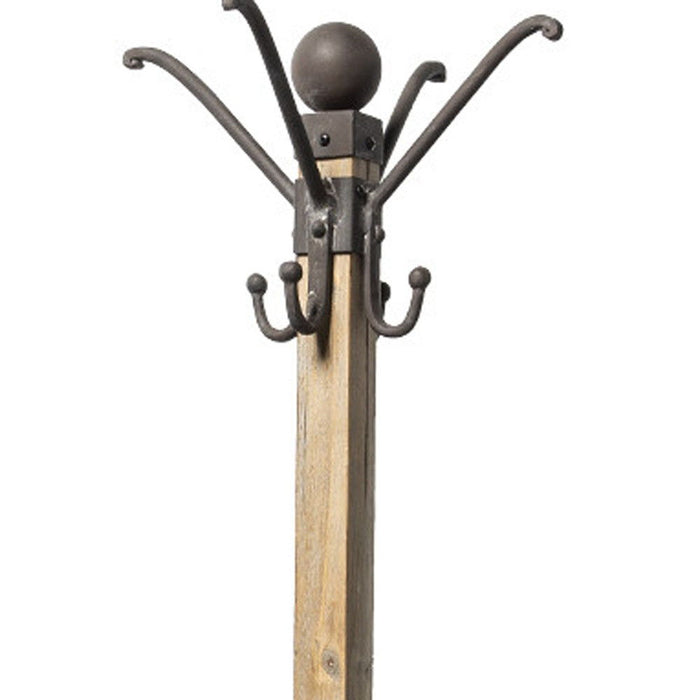 Metal And Wooden Coat Rack With Multiple Hooks - Black