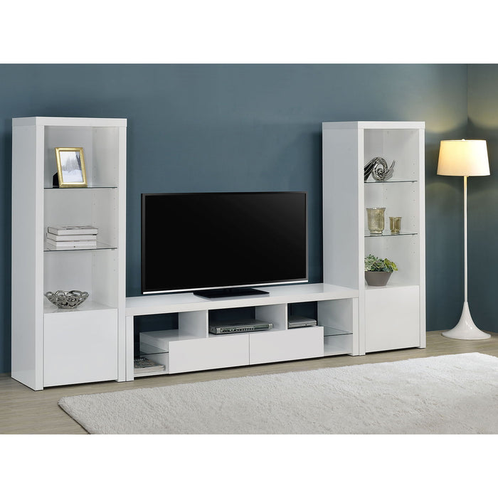 Lance - 3 Piece TV Entertainment Center With Shelves - Gloss White Furniture Max