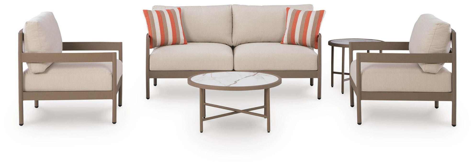 Bluff Trail - Loveseat, Lounge Chairs, Tables Set (Set of 5) - Beige Signature Design by Ashley®