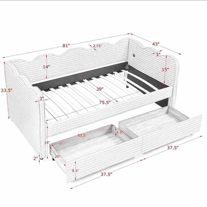 Gingham Daybed With USB Charging Port, Wave-Shaped Design Home Essentials