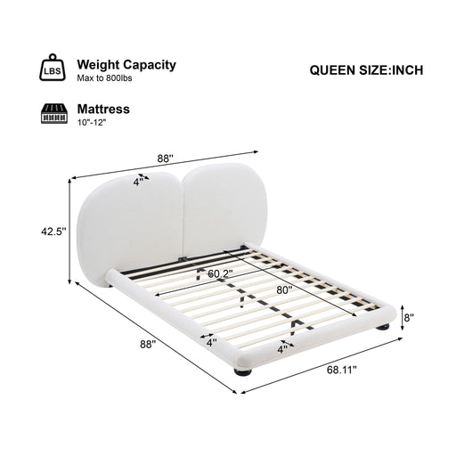 Queen Size Upholstered Platform Bed Frame With Split Headboard - White Noble House