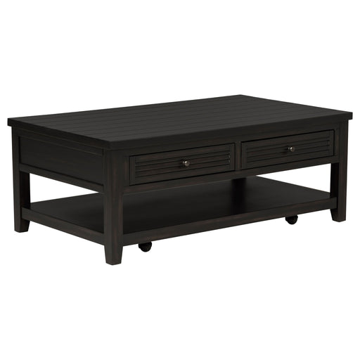 Sutter - 2 Drawer Rectangular Coffee Table - Dark Brown Furniture Max