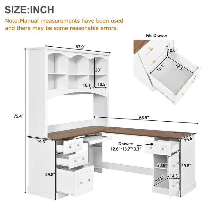 Space Saving L-Shaped Computer Desk With Keyboard Tray & Charging Stations Hearth and Haven
