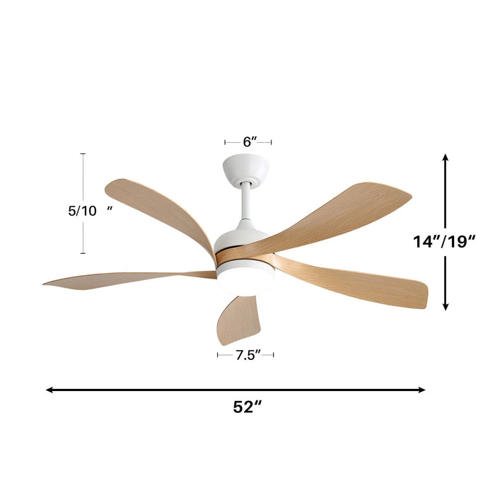 52" Ceiling Fan With 3 Color Dimmable LED Light, 5 Blades, Remote Control, Reversible DC Motor Daily Nest