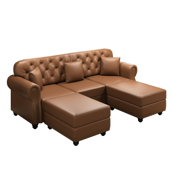 Upholstered Sofa With Nailhead Trim, Rolled Armrests With Ottoman Home Essentials