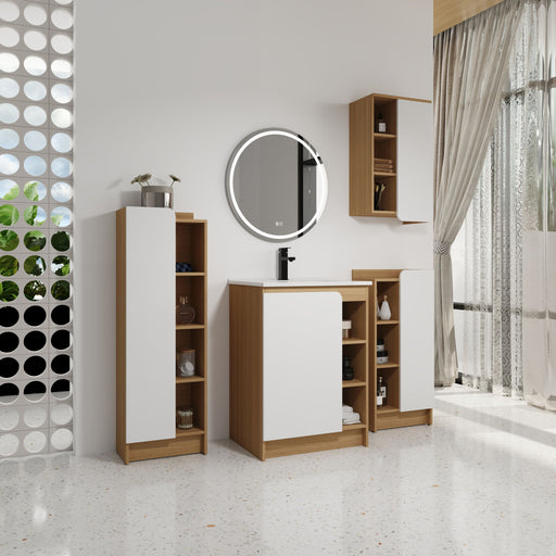 4 Piece Bathroom Vanity Set With Sink, Vanity Combo With Storage Cabinets - Black / Light Oak / White Home Essentials
