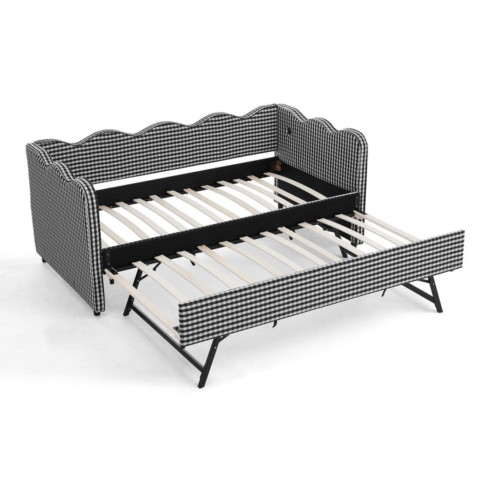 Gingham Daybed With USB Charging Port, Wave Shaped Design Home Essentials
