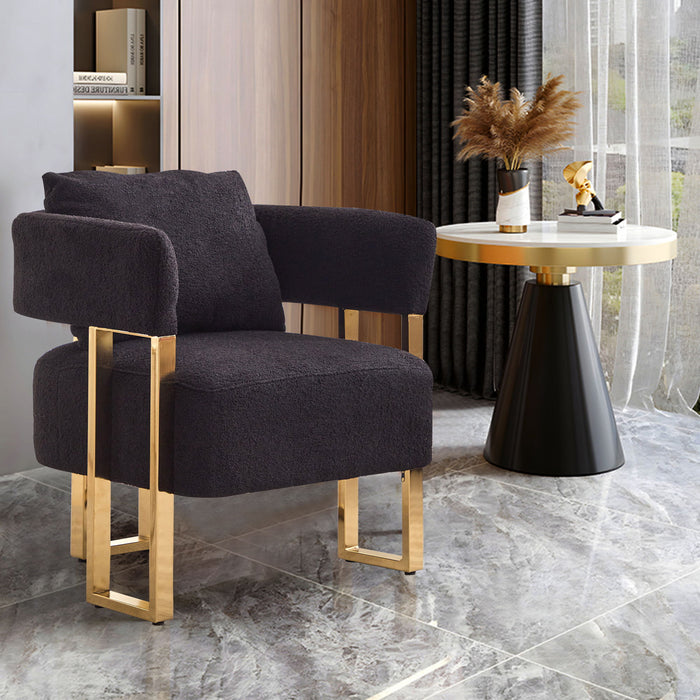 Modern Decorative Chair Teddy Fleece Upholstered And Metal Foot