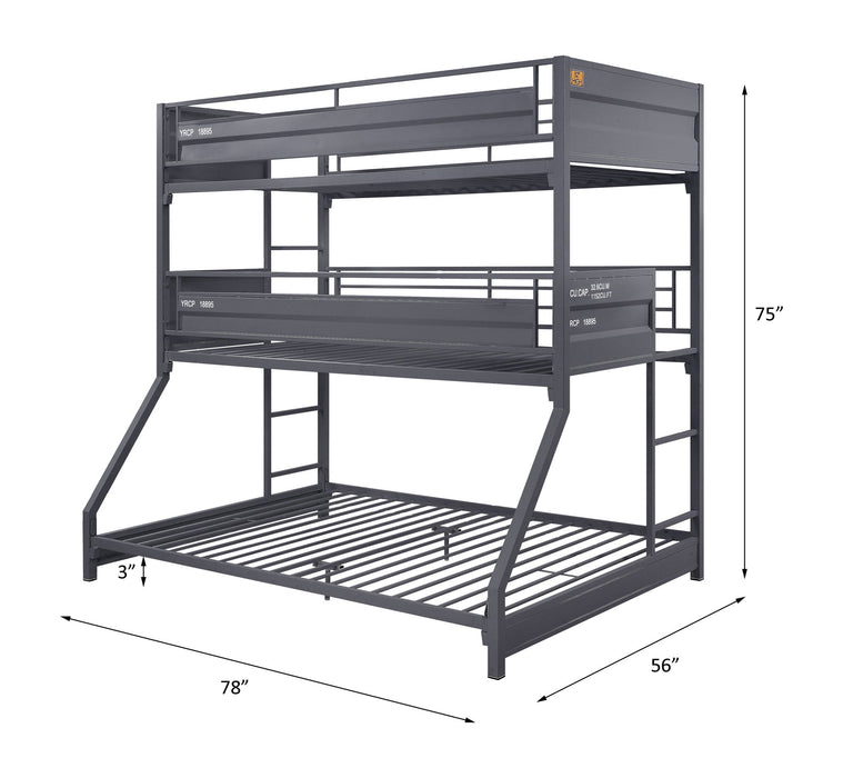 Cargo - Twin Over Twin Over Full Bunk Bed - Gunmetal
